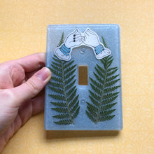 Load image into Gallery viewer, Glittery blue outlet cover with dried ferns