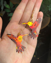 Load image into Gallery viewer, Hummingbird stained glass style earrings