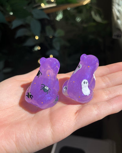 Purple spider & ghost painted frogs