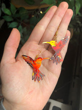 Load image into Gallery viewer, Hummingbird stained glass style earrings