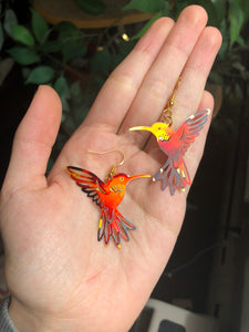 Hummingbird stained glass style earrings